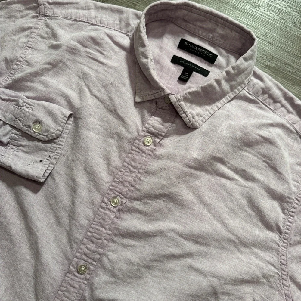 Banana Republic Shirt Mens XL Purple Linen Cotton Untucked Slim Fit Vacation